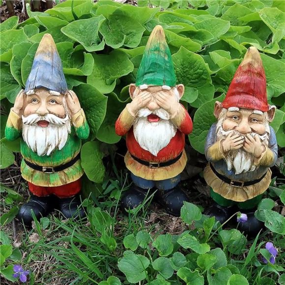 12-Inch H Three Wise Garden Gnomes - Hear, Speak, See No Evil Set - Outdoor - Picture 2 of 5